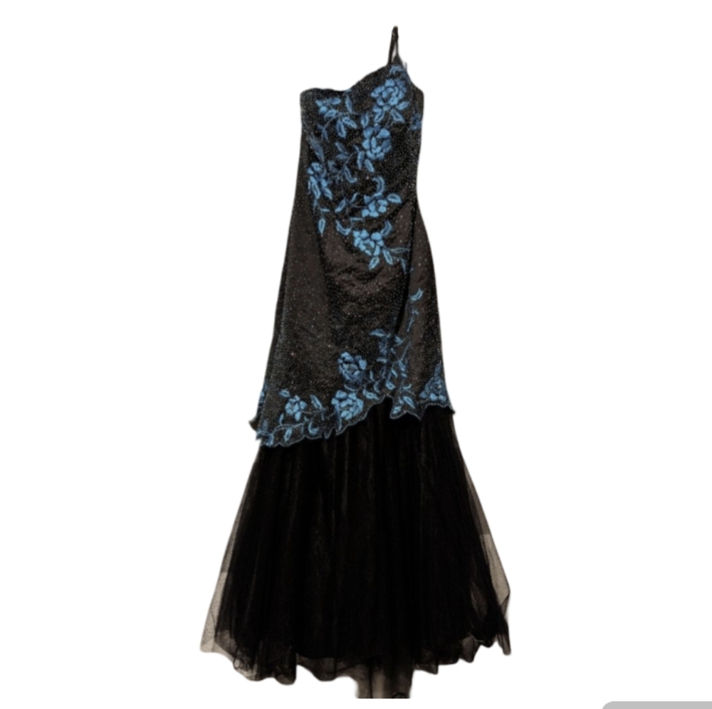 Tiffany Designs Black and Blue Mermaid Style Beaded and Embroidered Ball Prom